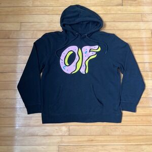 Odd Future OF Donut Hoodie Black Pink Yellow Graphic Pullover Mens XL Streetwear